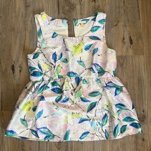 Anthropologie Leifsdottir Metallic Brocade Floral Bird Peplum Tank Top